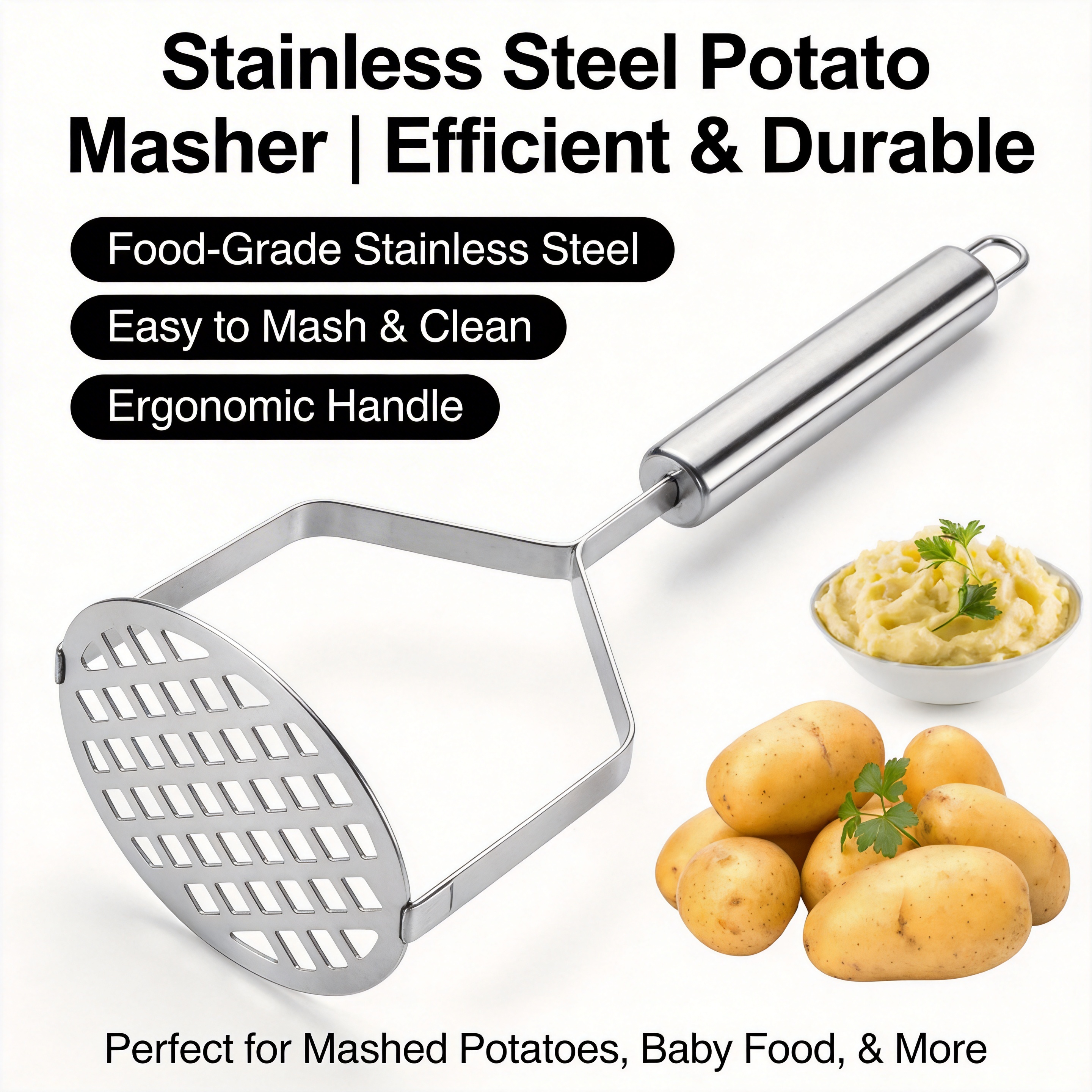 Veggie Baby Food - Stainless Steel Potato Masher – Manual