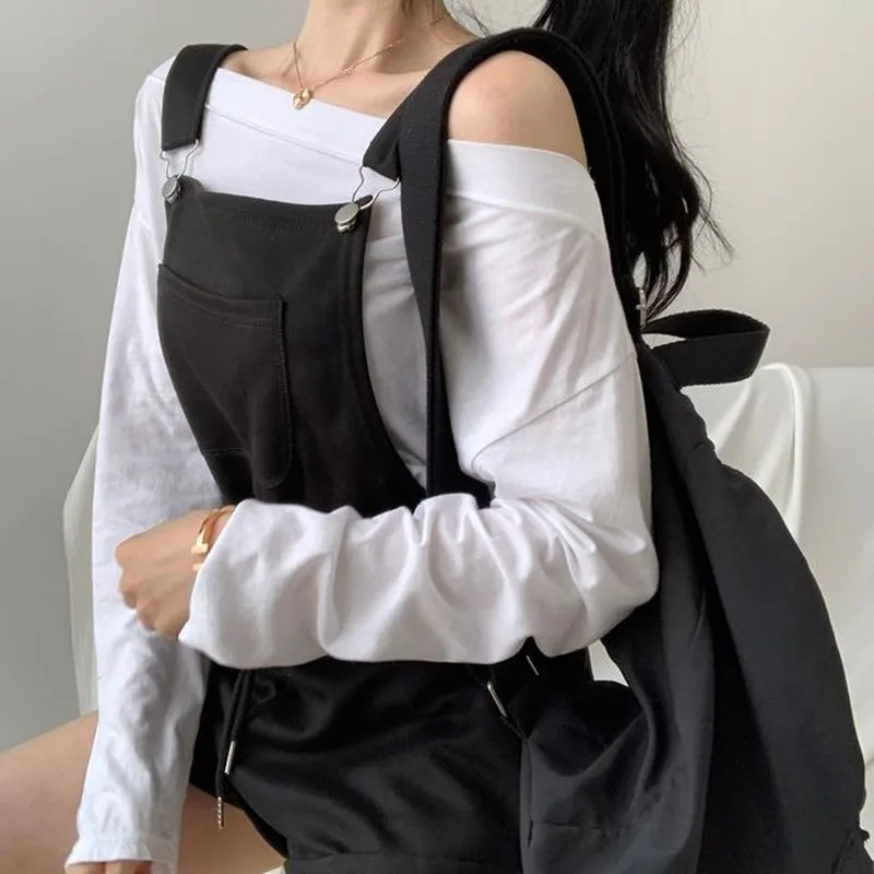 Bib Long Sleeve - Two-piece Suits 2023 Women Off-shoulder Casual