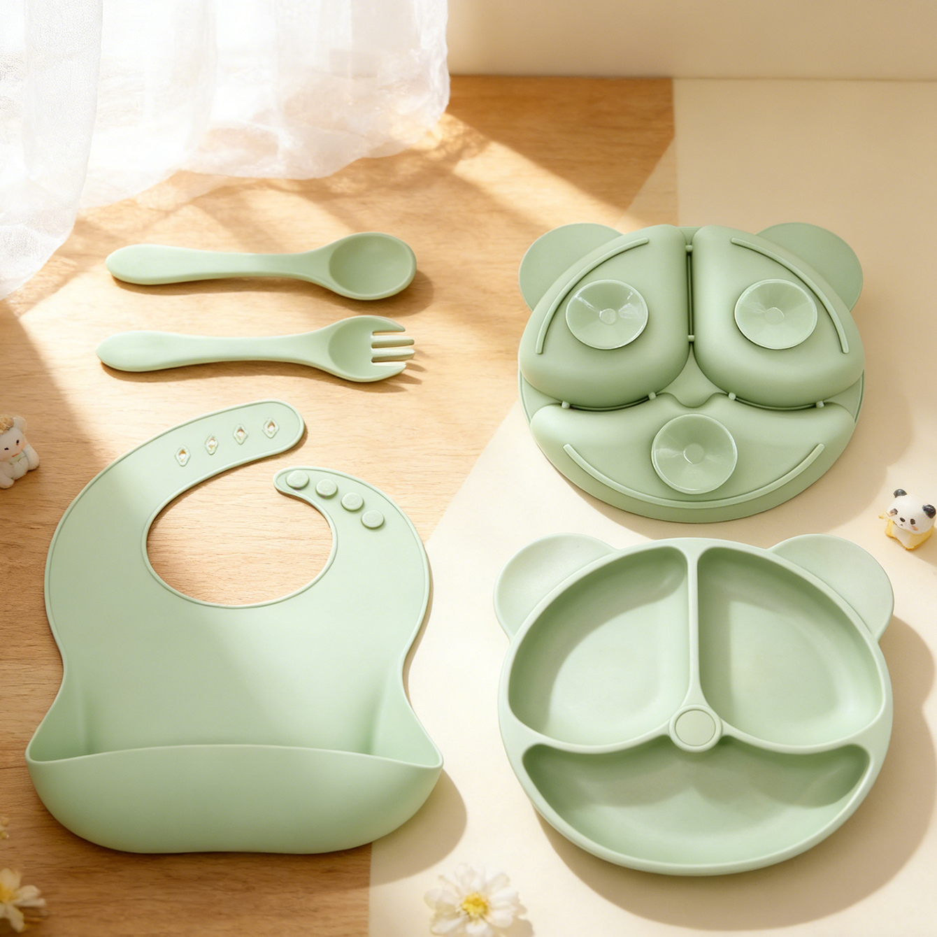 Baby Food Tray - 4PCS Baby Feeding Set with Bib
