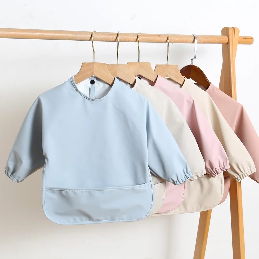 Solid Color Baby Feeding Bibs  - Bib Long Sleeve のレビューと価格