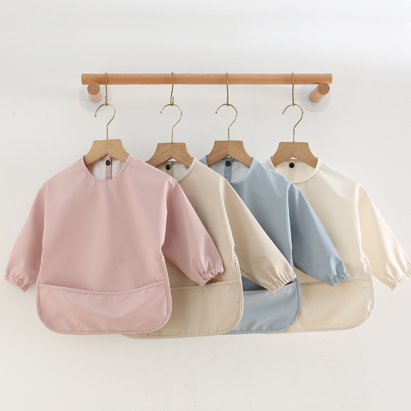 Solid Color Baby Feeding Bibs  - Bib Long Sleeve のレビューと価格